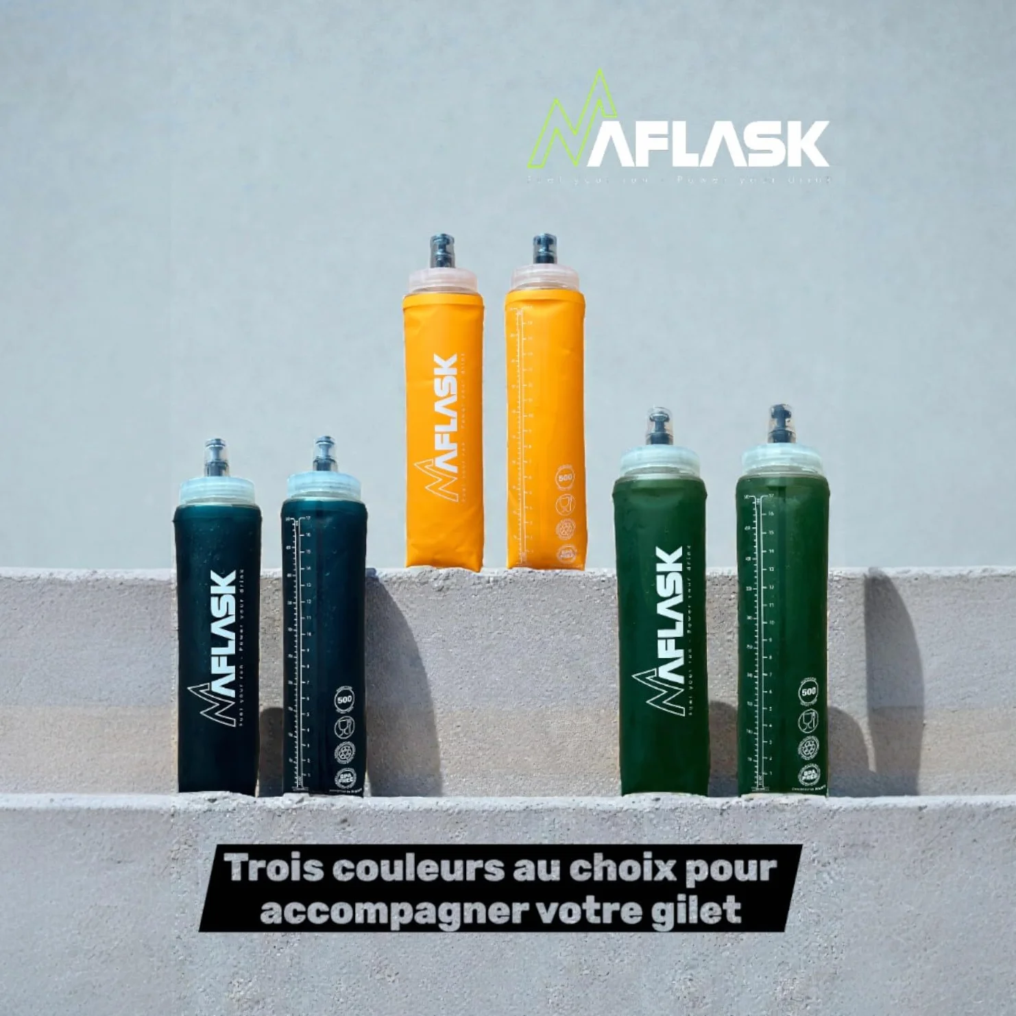 Gourdes/Flasques Souples 500 ml – Lot de 2 Softflask Diamètre 42 mm Sans BPA, Ultra-Légères,Anti-Fuite, Bouteilles d’Eau Sport pour Running, Trail, Randonnée & Vélo (BLEU- 500ML- 2pcs)