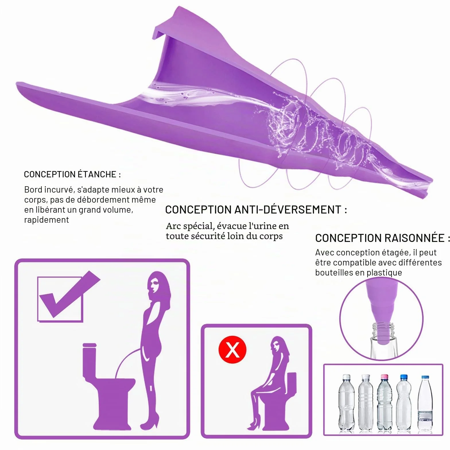 Urinoir féminin réutilisable en Silicone infaillible permettant aux Femmes de Faire Pipi Debout, urinoir pour Femme avec Sacs à Cordon de Serrage est Le Compagnon Parfait pour Les Voyages et