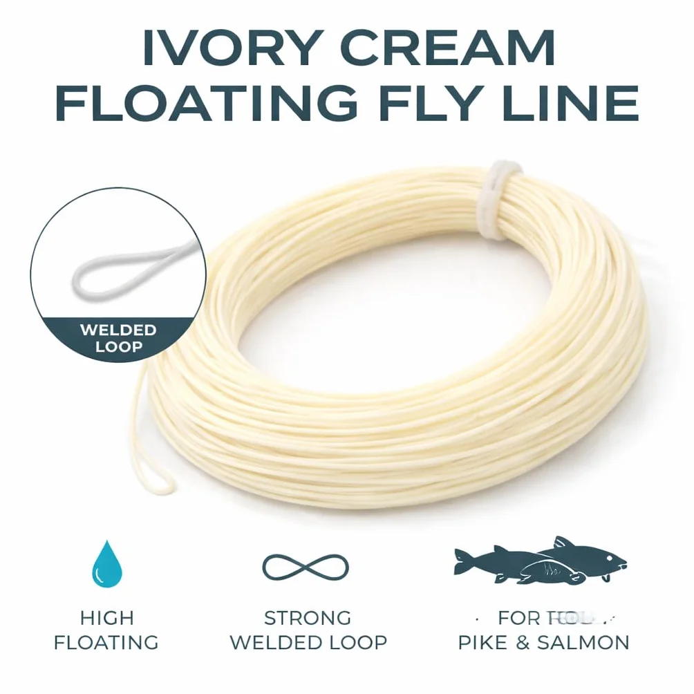 Ligne de pêche à la mouche de qualité supérieure WF 5/6 pour truite avec 2 boucles soudées Blanc ivoire