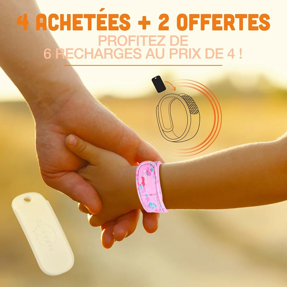 BIOSYNEX - PARAKITO - Recharges pour Bracelets Anti-Moustiques - 6 Plaquettes Recharges (4 + 2 Offertes) - 3 Mois de Protection (6x15 Jours) - Sans DEET