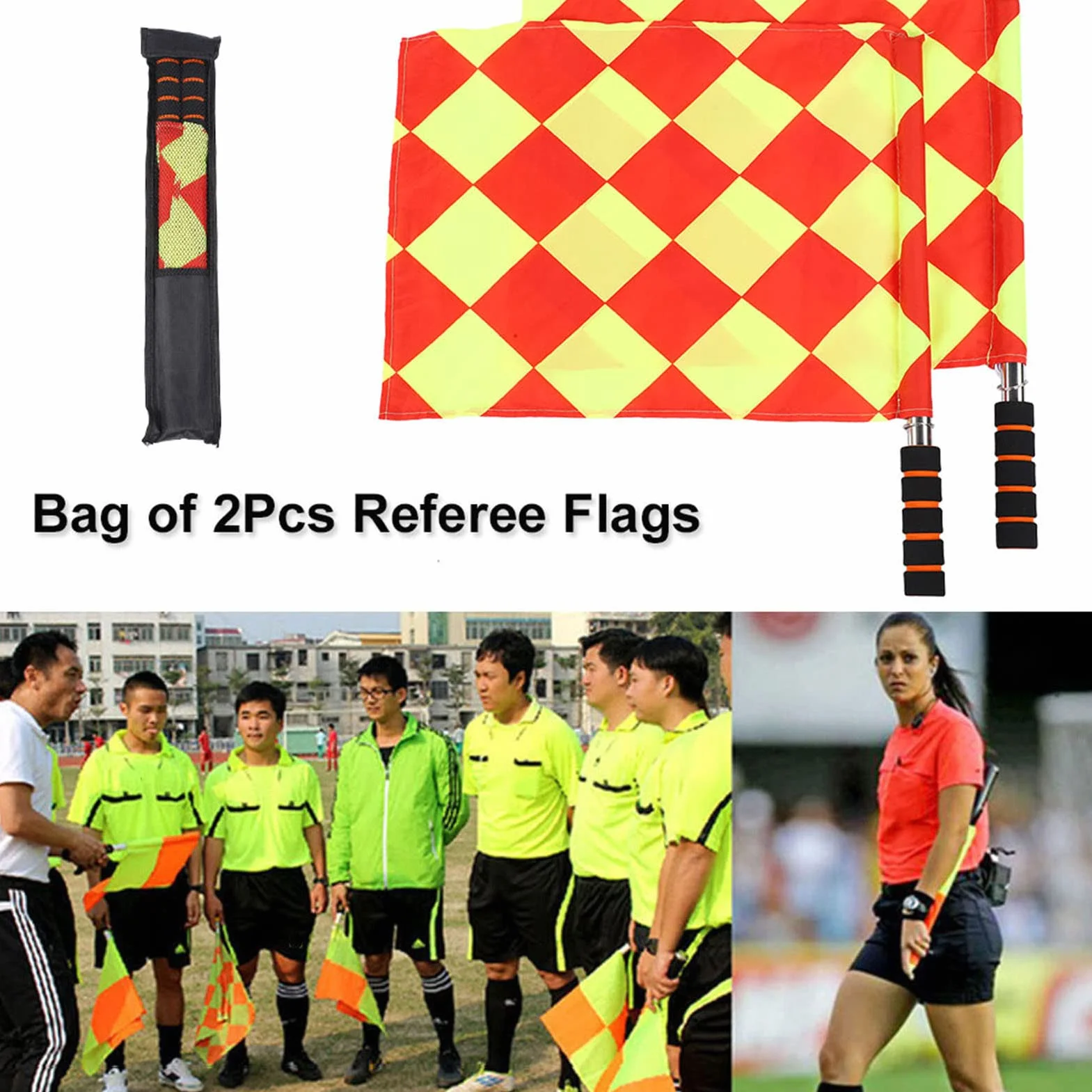 Drapeaux d'arbitre, 2 pièces/Sac Drapeau de Juge de Ligne de Match de Sport d'arbitre de Football de Football avec Sac de Rangement