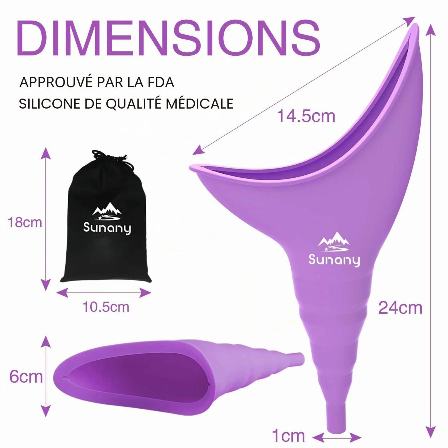 Urinoir féminin réutilisable en Silicone infaillible permettant aux Femmes de Faire Pipi Debout, urinoir pour Femme avec Sacs à Cordon de Serrage est Le Compagnon Parfait pour Les Voyages et