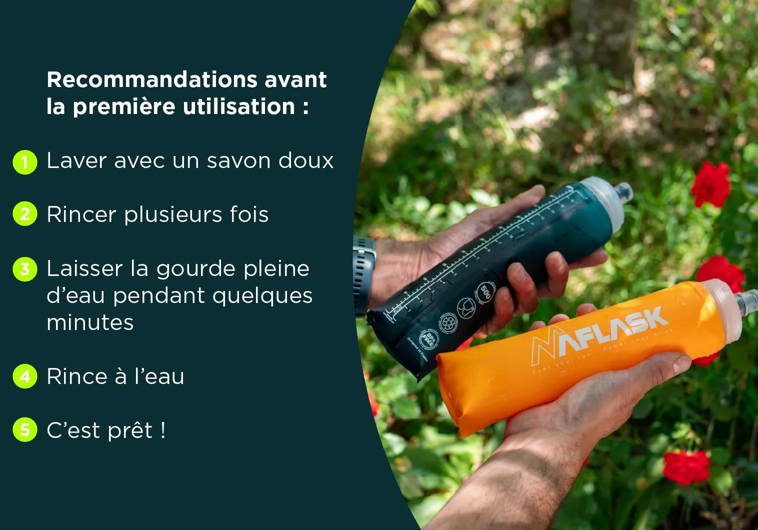 Gourdes/Flasques Souples 500 ml – Lot de 2 Softflask Diamètre 42 mm Sans BPA, Ultra-Légères,Anti-Fuite, Bouteilles d’Eau Sport pour Running, Trail, Randonnée & Vélo (BLEU- 500ML- 2pcs)