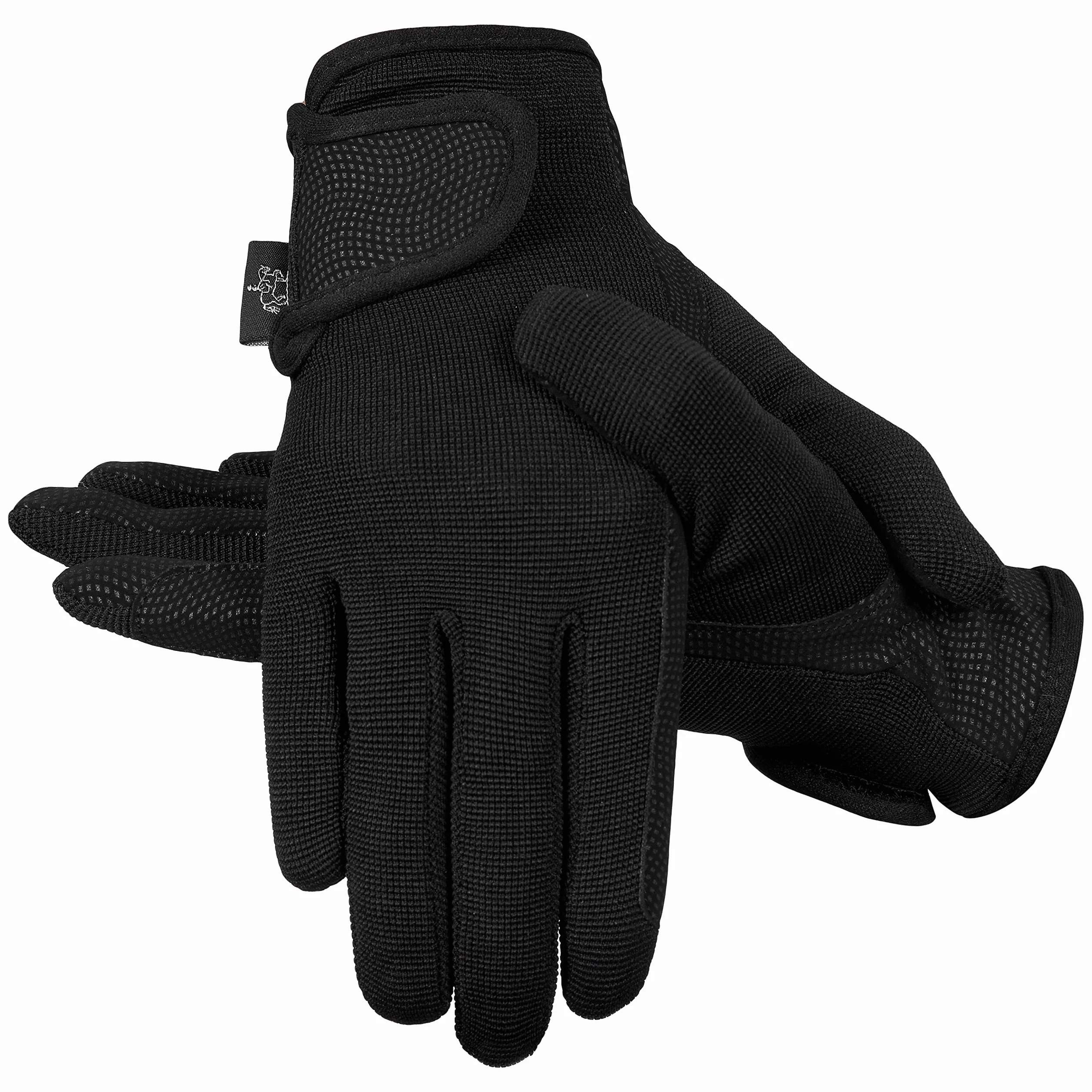 AFE Gants d'équitation pour femme en cuir synthétique stretch noir