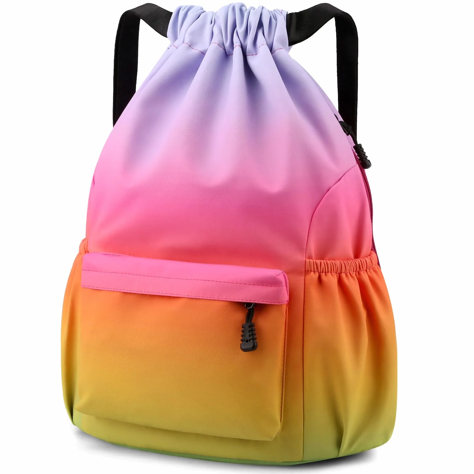 Sac à Dos à Cordon, Imperméable Large Bandoulière Sacs de Sport à Cordon Sac de Gym Avec Poche Intérieure Et Poche De Sécurité avec Poche Avant Et Arrière Zippée, Dégradé Couleurs