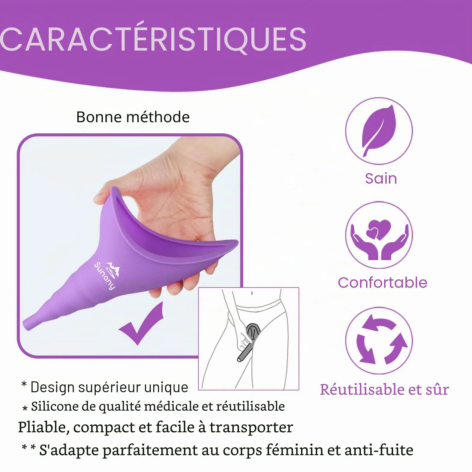 Urinoir féminin réutilisable en Silicone infaillible permettant aux Femmes de Faire Pipi Debout, urinoir pour Femme avec Sacs à Cordon de Serrage est Le Compagnon Parfait pour Les Voyages et