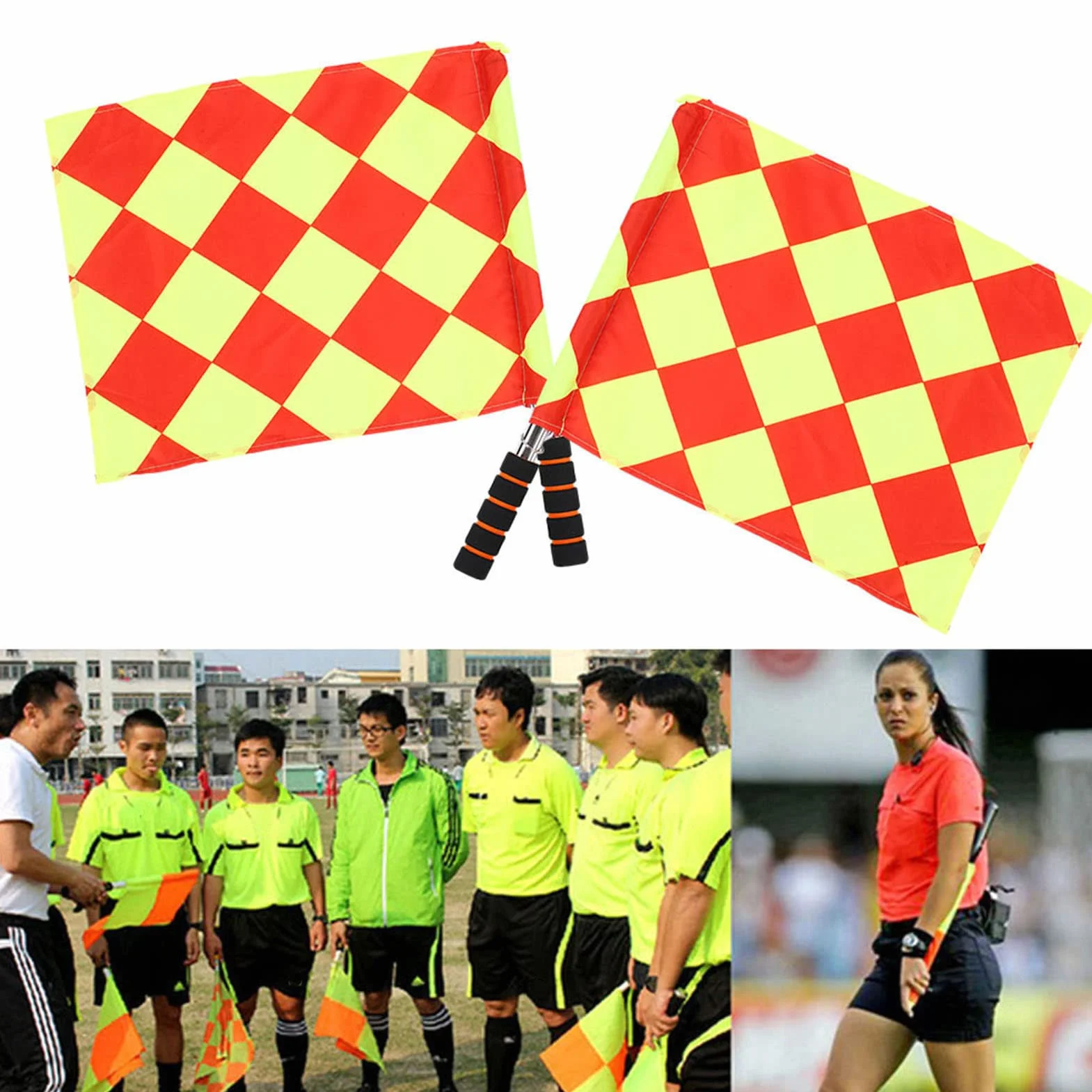 Drapeaux d'arbitre, 2 pièces/Sac Drapeau de Juge de Ligne de Match de Sport d'arbitre de Football de Football avec Sac de Rangement