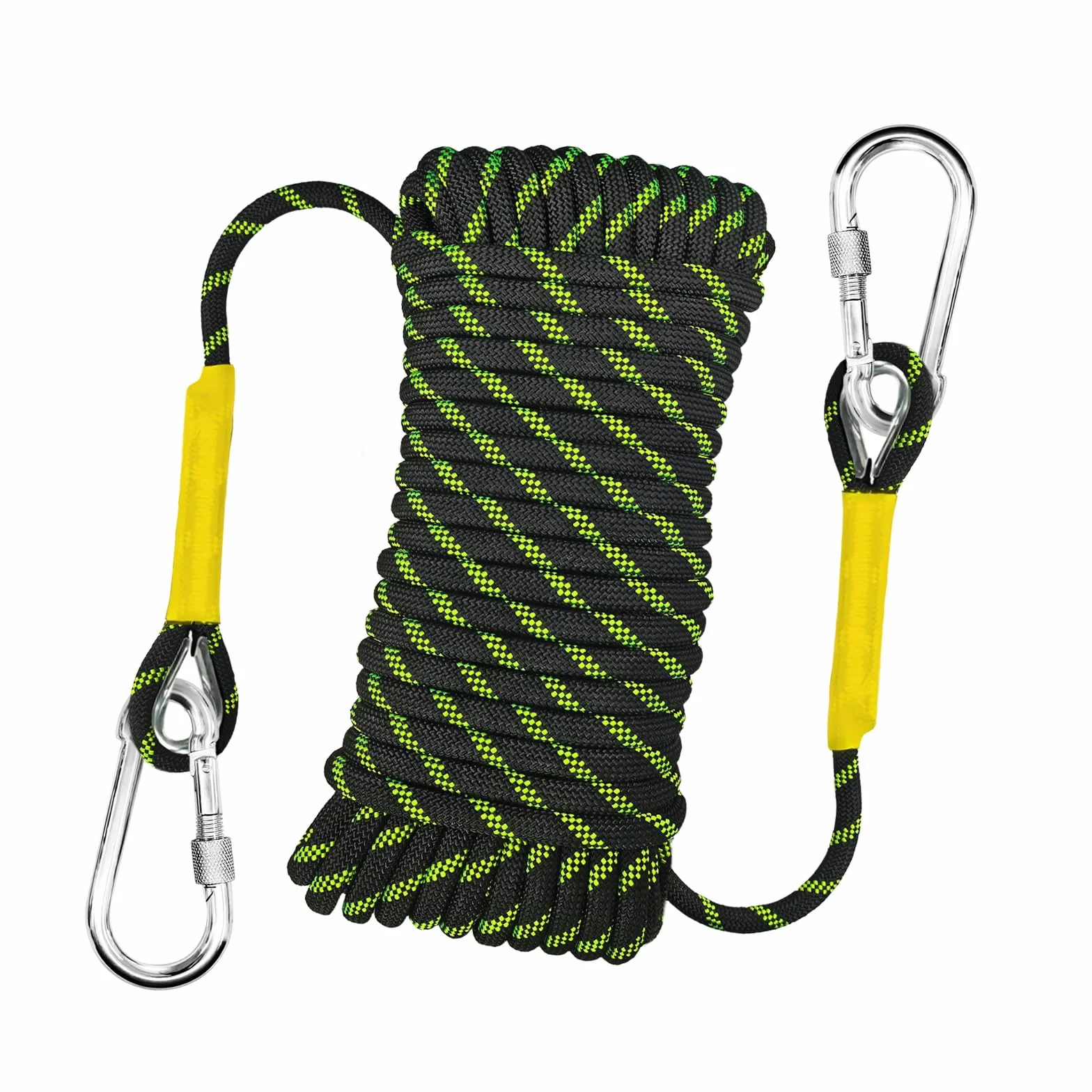 Corde Statique 10mm 10m Nylon Tressée avec Crochets Acier pour Escalade Extérieure UIAA Noir Fluorescent