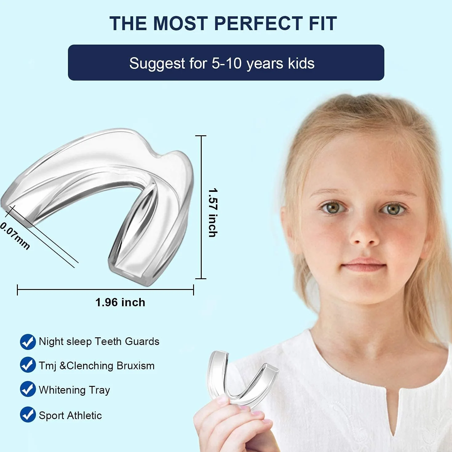 EasterCare Kids (510 ans) Protège-dents pour meulage des dents, lot de 4 protège-dents + étui de protection dentaire, élimine le bruxisme de presser la nuit, plateau