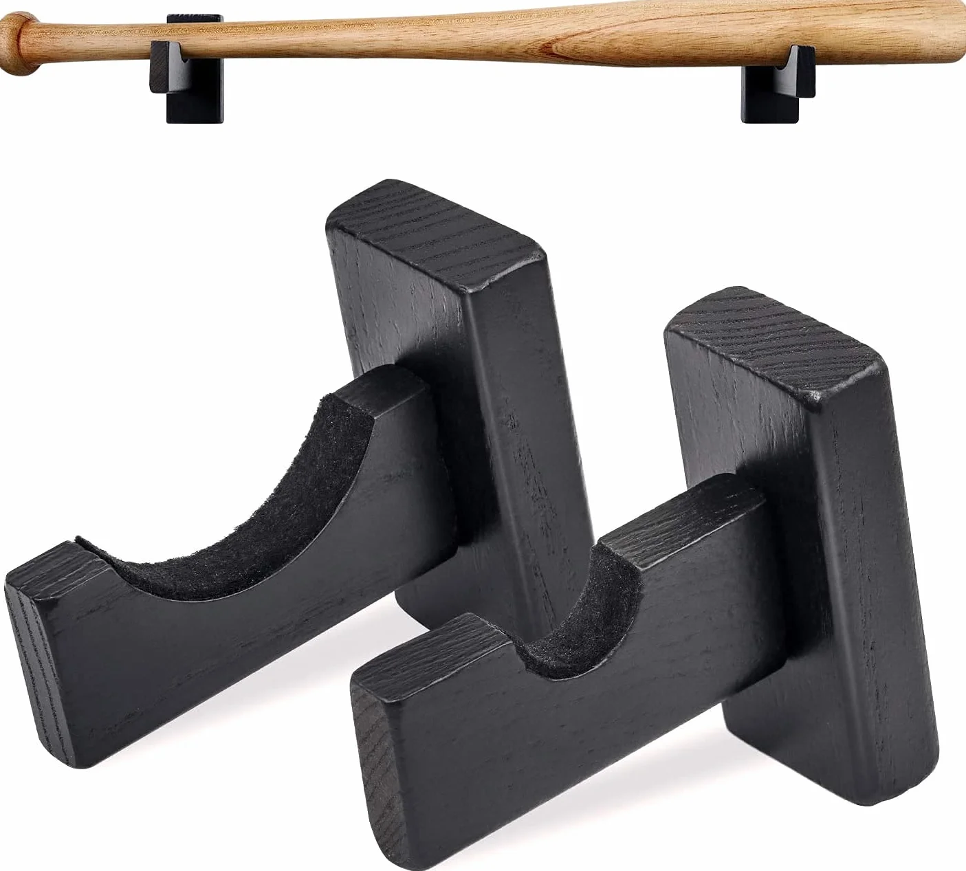 Support d'affichage de batte de baseball, 1 paire de supports de suspension de support mural de batte de baseball en bois d'affichage horizontal de batte de baseball ( Noir)