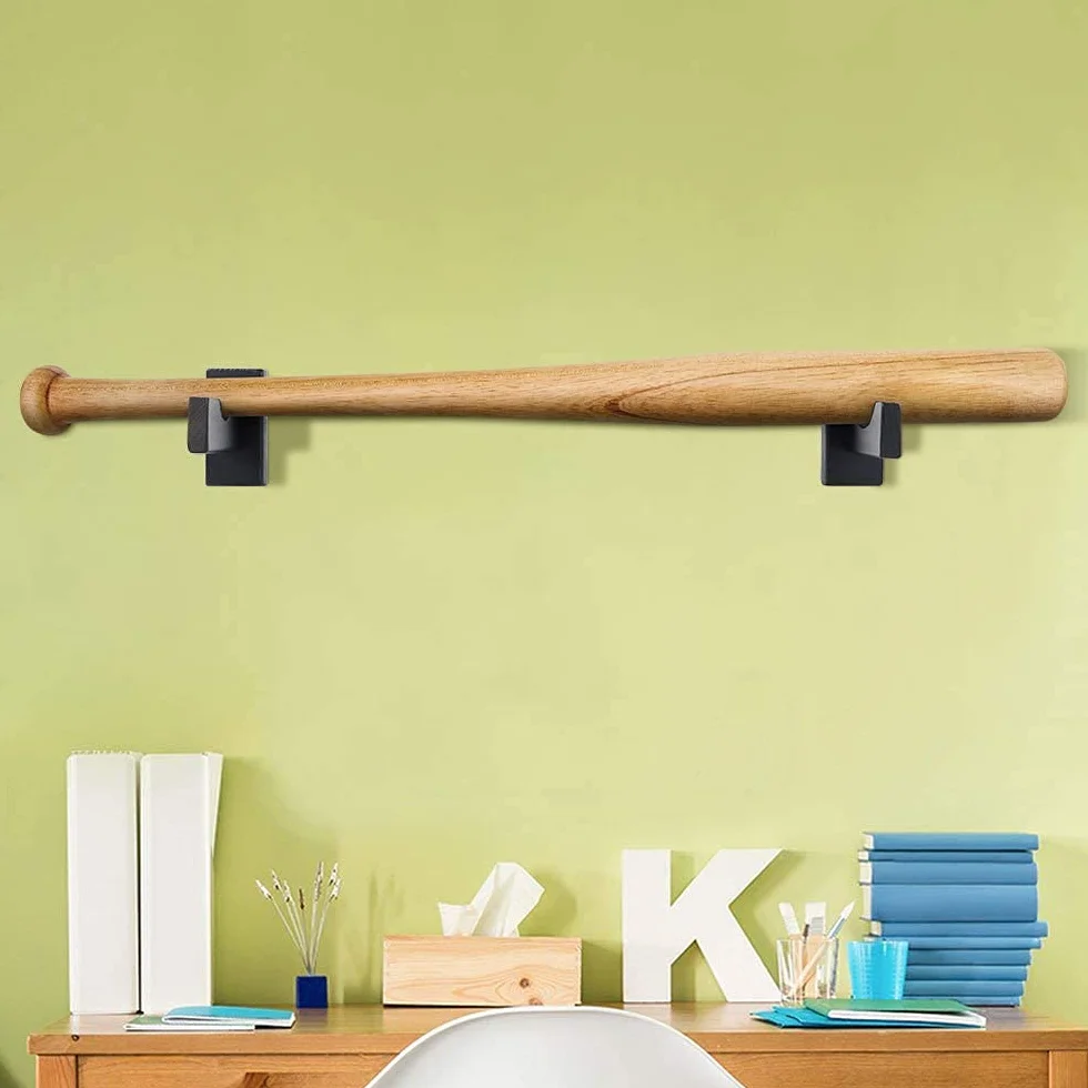 Support d'affichage de batte de baseball, 1 paire de supports de suspension de support mural de batte de baseball en bois d'affichage horizontal de batte de baseball ( Noir)
