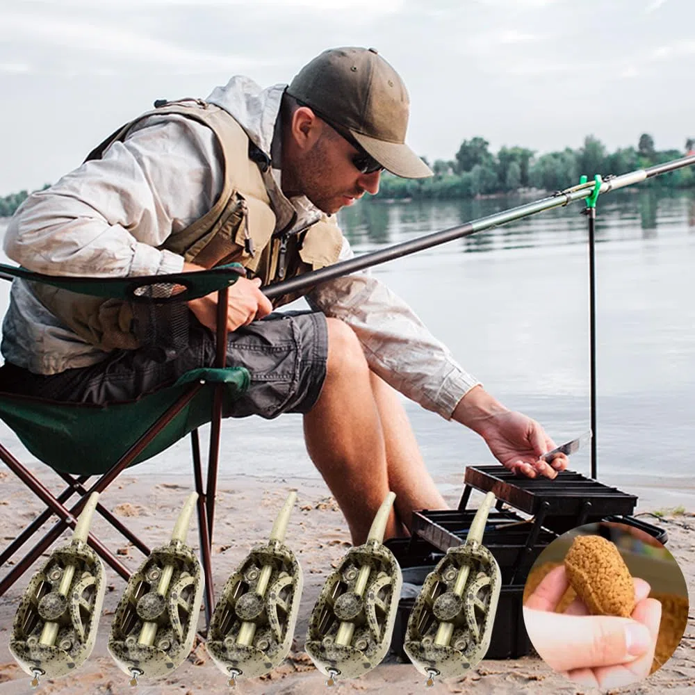 Pêche Méthode Feeder en Ligne 5pcs Cage Feeder Peche Carpe Method Feeder Ensemble Mangeoire de Pêche en Ligne avec Moule à Libération Rapide pour Pêche à la Carpe 20g 30g 40g 50g 60g