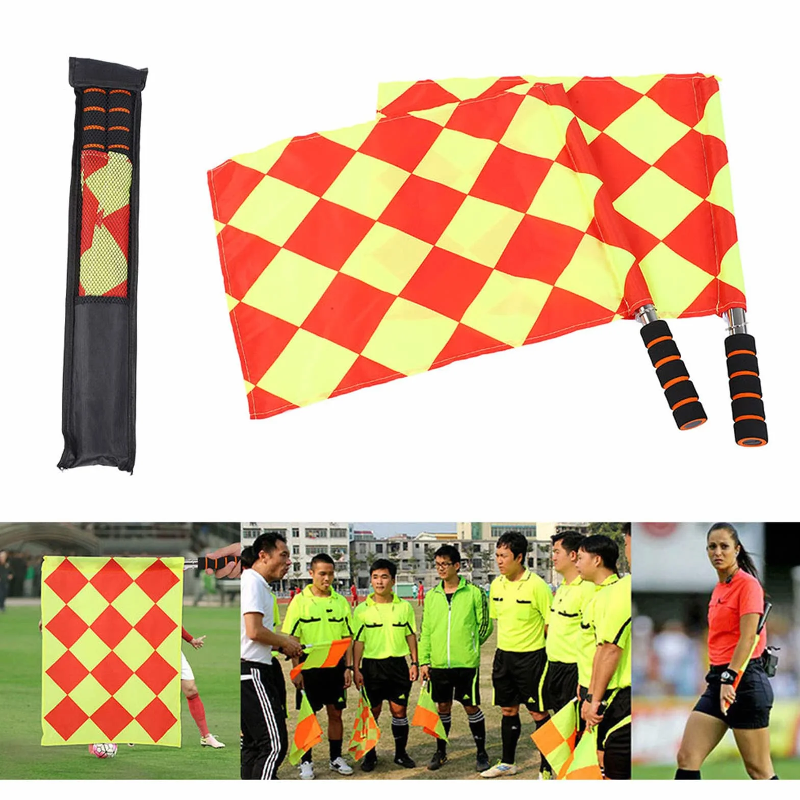 Drapeaux d'arbitre, 2 pièces/Sac Drapeau de Juge de Ligne de Match de Sport d'arbitre de Football de Football avec Sac de Rangement