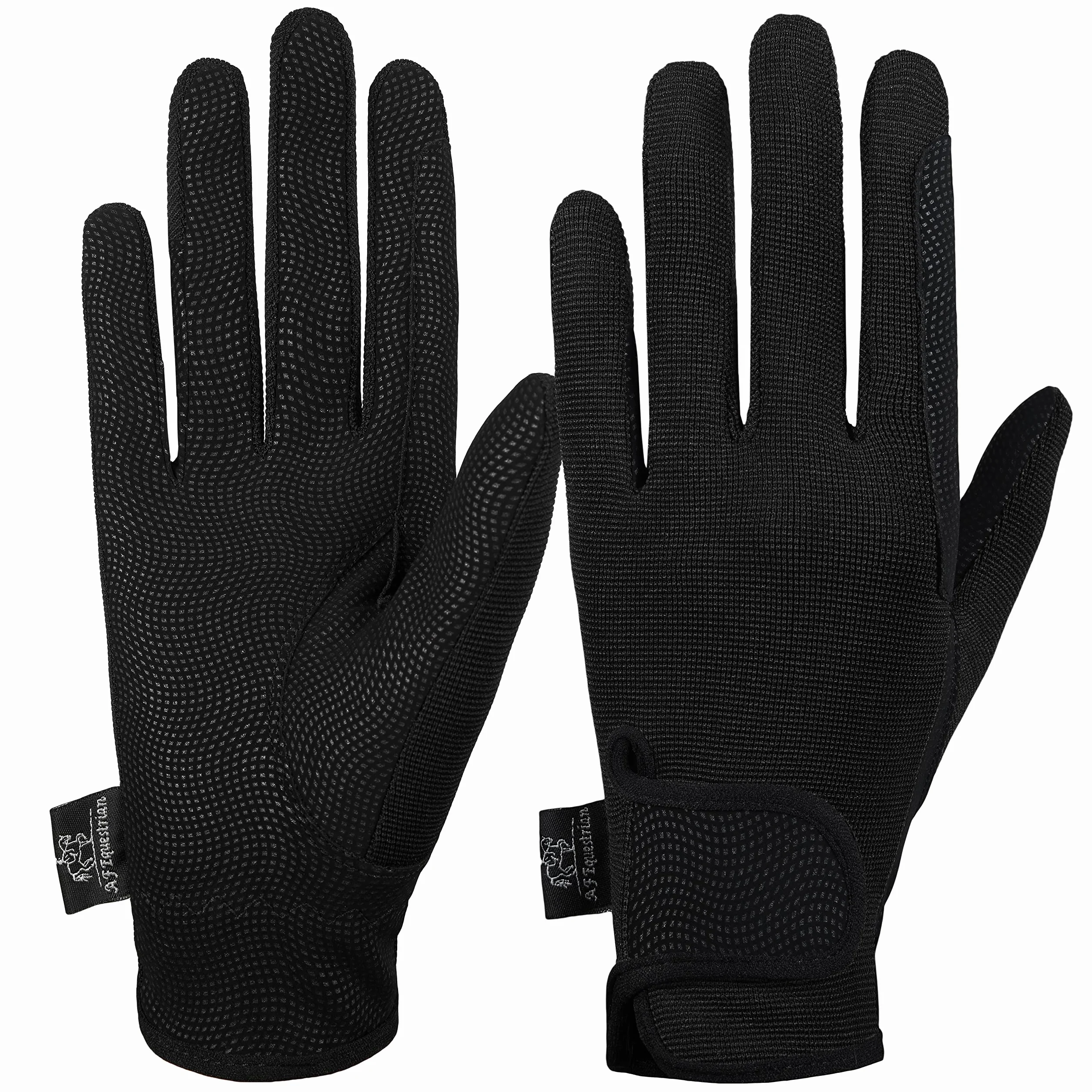 AFE Gants d'équitation pour femme en cuir synthétique stretch noir