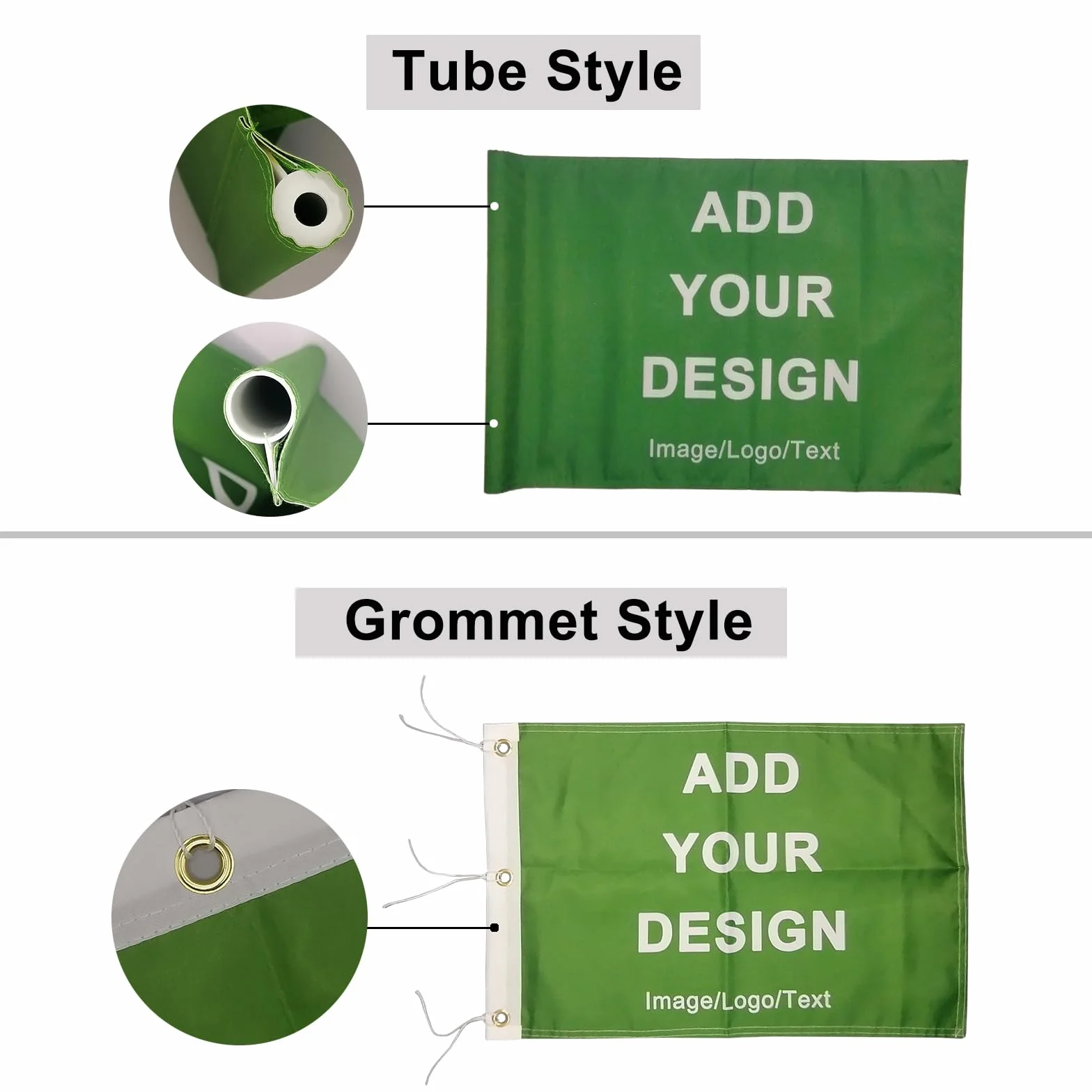Drapeau de golf personnalisé pour épingle de golf avec tube en plastique ou œillets en laiton (style tube)