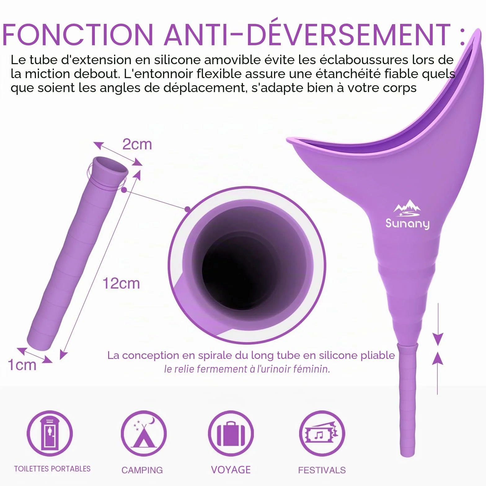 Urinoir féminin réutilisable en Silicone infaillible permettant aux Femmes de Faire Pipi Debout, urinoir pour Femme avec Sacs à Cordon de Serrage est Le Compagnon Parfait pour Les Voyages et