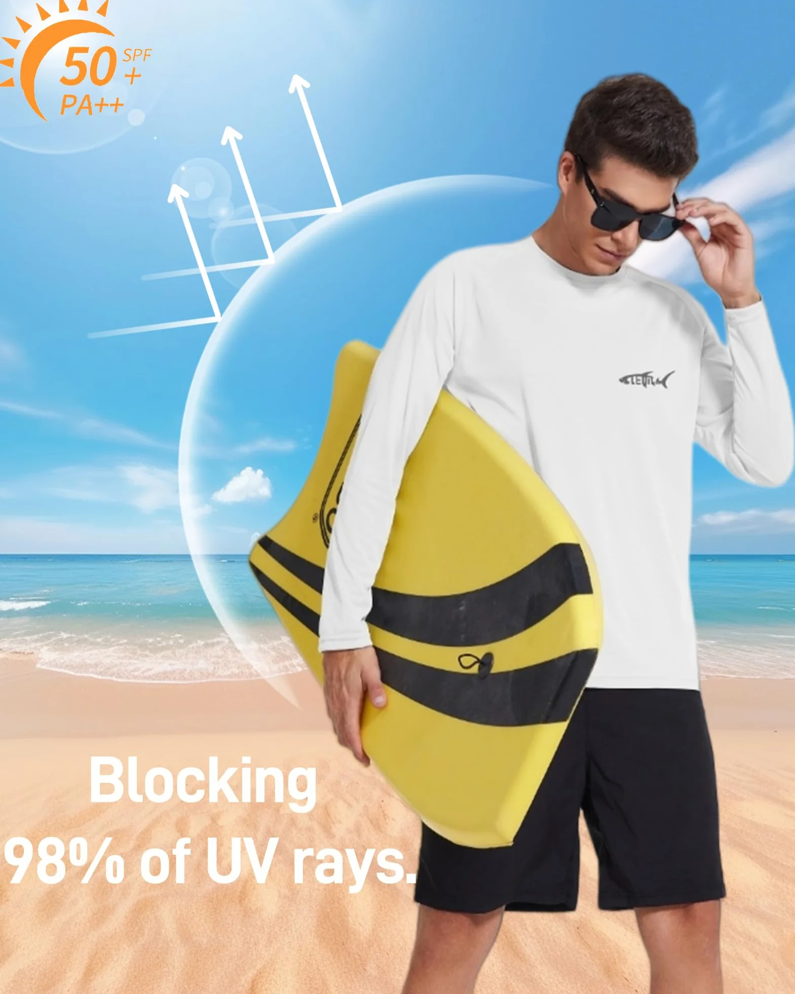 T-Shirts à Manches Longues Rashguard UPF 50+ Anti UV Homme T-Shirt de Sport Séchage Rapide Maillot de Bain Hauts T-Shirts de Pêche pour Hommes