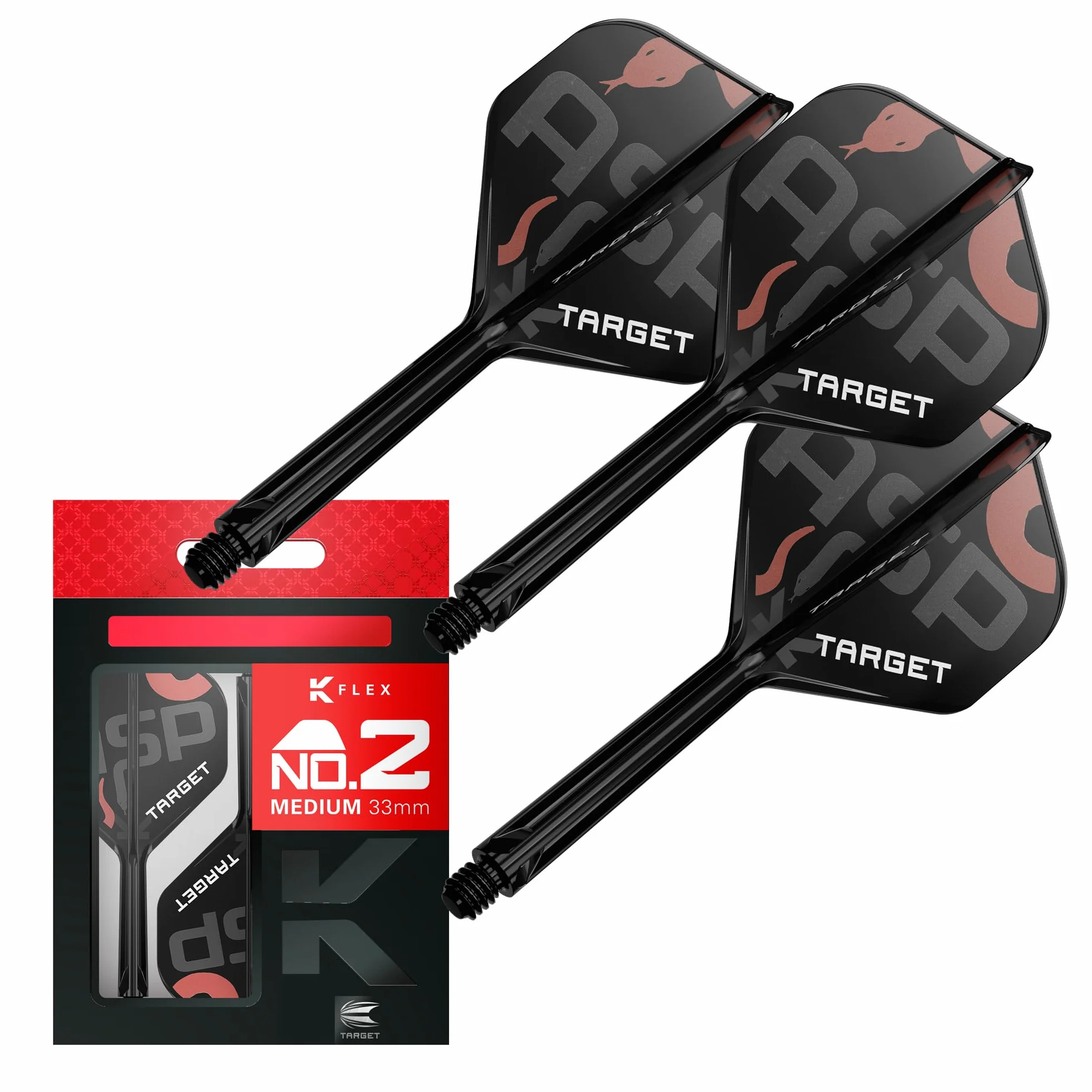 Target Darts Nathan Aspinall K Flex Flights et système de Manche, No.2 | Pack de 3 Accessoires de fléchettes Kflex All in One Flights | Potence de fléchette K-Flex Court/Intermédiaire/Moyenne