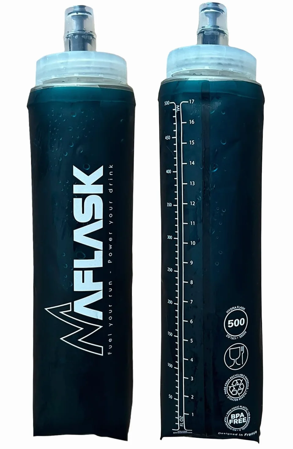 Gourdes/Flasques Souples 500 ml – Lot de 2 Softflask Diamètre 42 mm Sans BPA, Ultra-Légères,Anti-Fuite, Bouteilles d’Eau Sport pour Running, Trail, Randonnée & Vélo (BLEU- 500ML- 2pcs)