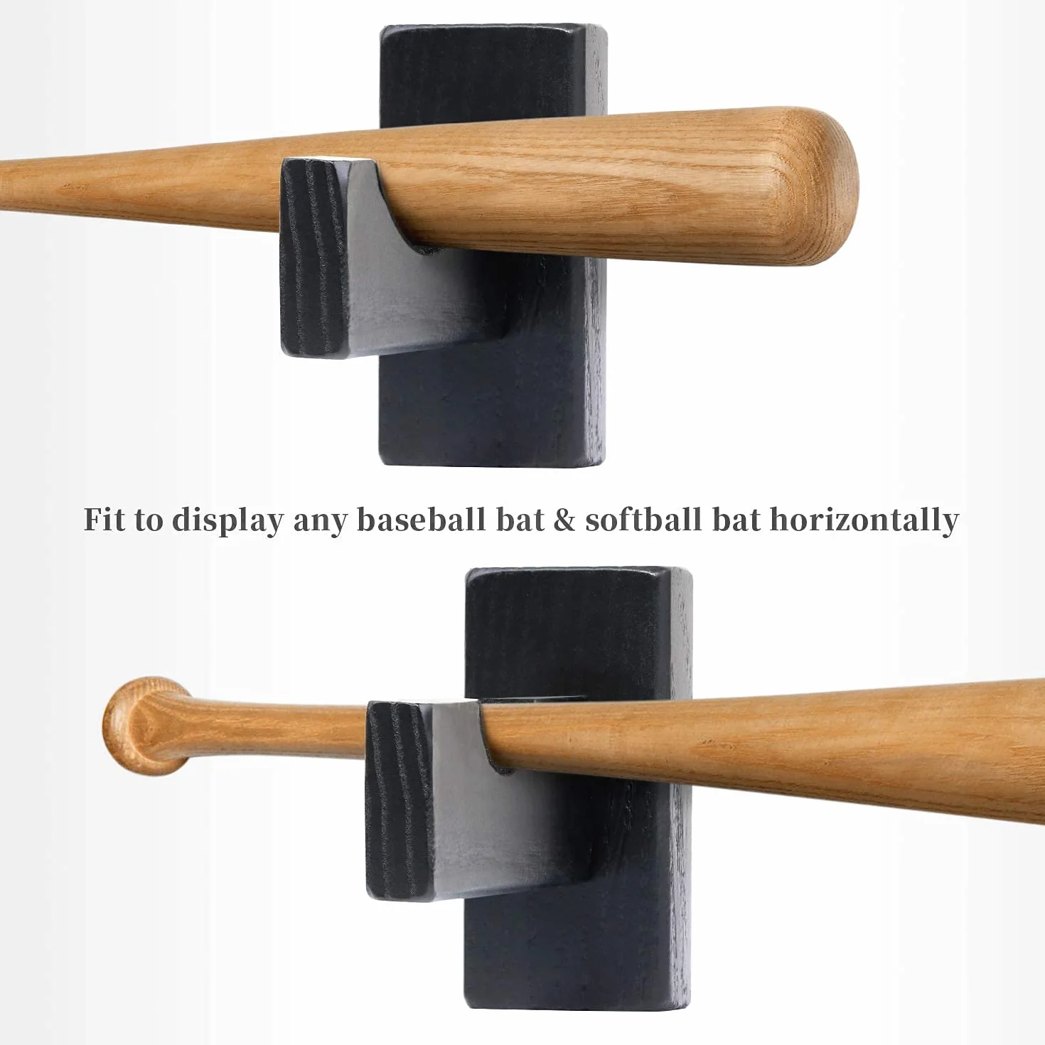 Support d'affichage de batte de baseball, 1 paire de supports de suspension de support mural de batte de baseball en bois d'affichage horizontal de batte de baseball ( Noir)
