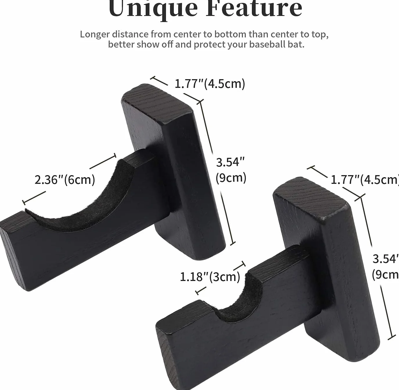 Support d'affichage de batte de baseball, 1 paire de supports de suspension de support mural de batte de baseball en bois d'affichage horizontal de batte de baseball ( Noir)