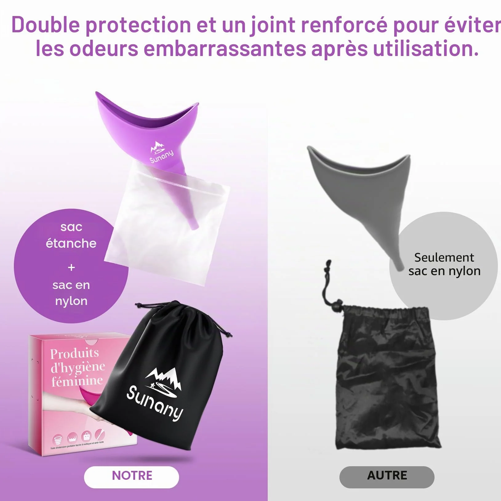 Urinoir féminin réutilisable en Silicone infaillible permettant aux Femmes de Faire Pipi Debout, urinoir pour Femme avec Sacs à Cordon de Serrage est Le Compagnon Parfait pour Les Voyages et