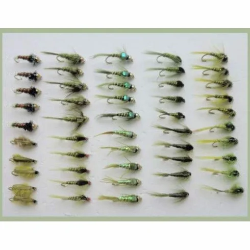 Lot de 50 mouches nymphes olives pour pêche à la mouche