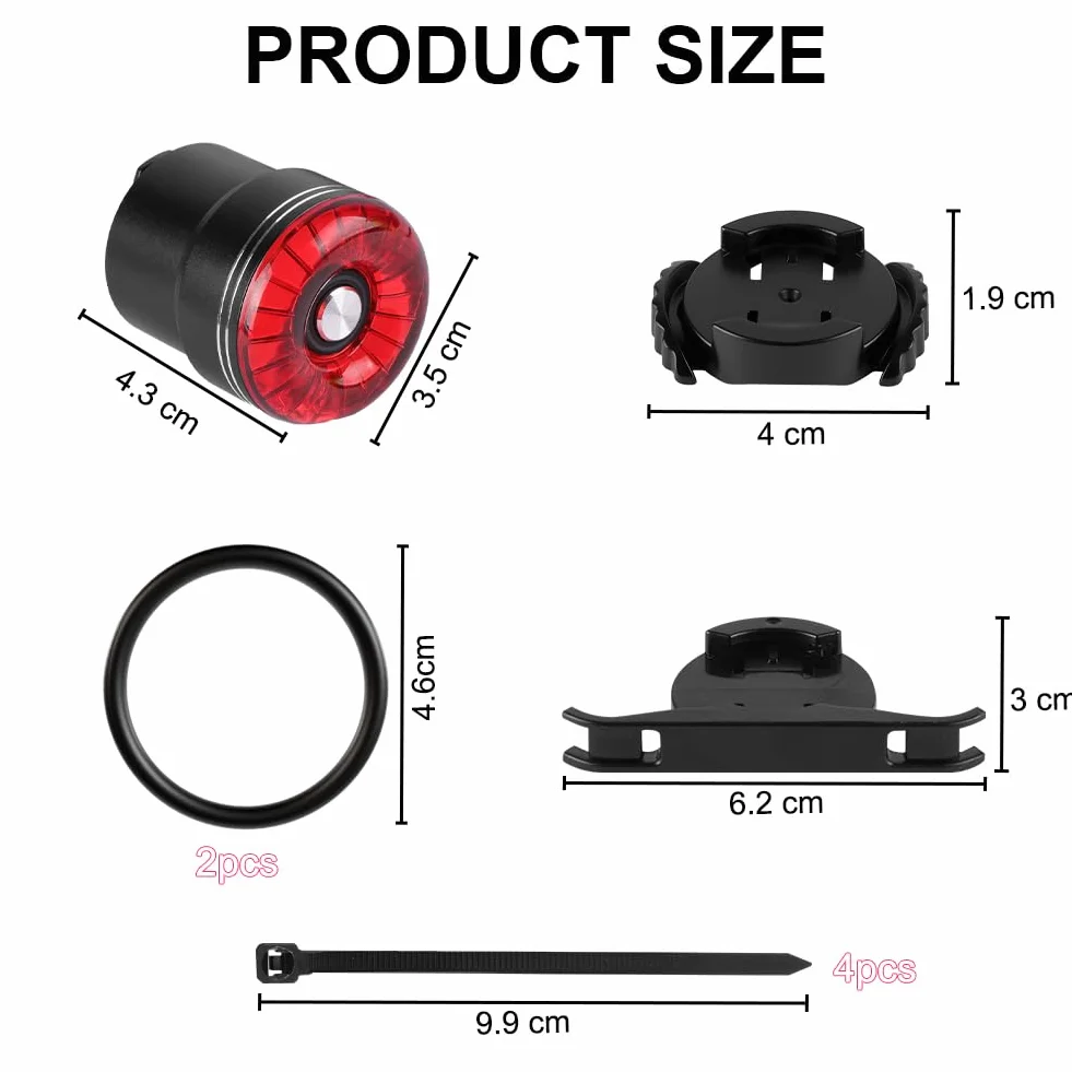 Feu Arrière Vélo Intelligent, Interrupteur Automatique, Détection de Freinage, USB Rechargeable Lampe Arriere Velo, Etanche IP65, 5 Modes pour Vélos, VTT, Trottinettes, Vélos pour Enfants